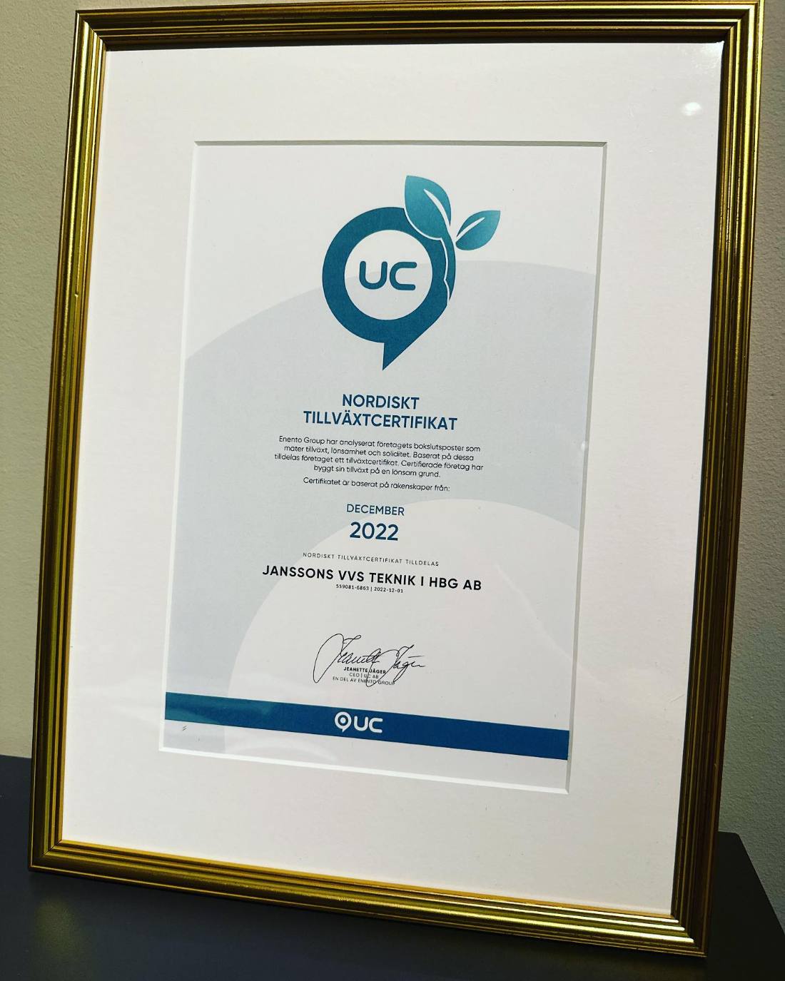 Inramat Nordiskt tillväxtcertifikat från UC